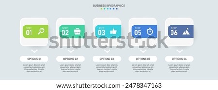 Horizontal progress bar featuring 5 arrow-shaped elements, symbolizing the five stages of business strategy and progression. Clean timeline infographic design template. Vector for presentation