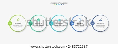 Horizontal progress bar featuring 5 arrow-shaped elements, symbolizing the five stages of business strategy and progression. Clean timeline infographic design template. Vector for presentation