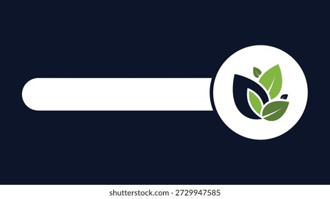 Barra de progresso horizontal com um ícone de folha verde em um fundo escuro representando o progresso ambiental e o crescimento da sustentabilidade.