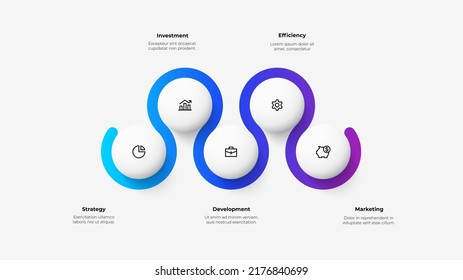 Horizontales Fortschrittsdiagramm mit 5 Kreisen. Konzept von fünf Stufen des Geschäftszeitplans. Kreative Infografik-Design-Vorlage.