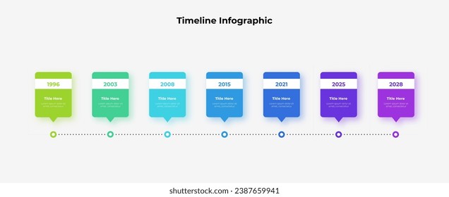 Horizontal progress diagram with 7 elements. Concept of seven steps of business timeline. Creative infographic design template.