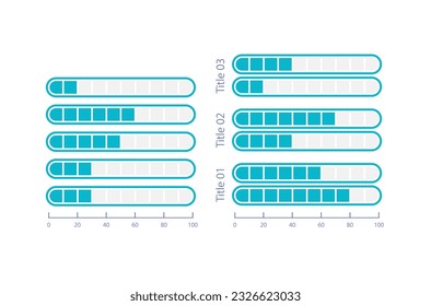 Horizontal progress infographic chart design template set. Process track. Capacity indicator. Visual data presentation. Editable bar graphs collection. Myriad Pro-Bold, Regular fonts used