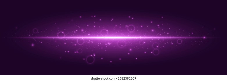 Feixes de luz roxo horizontal, flash roxo. Linhas de néon roxo macio.
