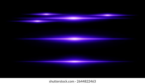 Horizontal purple flare beams in stacked layout on dark background with smooth gradients and glow effect. Sci-fi or HUD visual element.