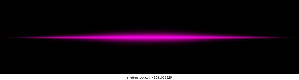 Horizontal purple light beam glowing on black background. Abstract digital energy effect. Futuristic technology and sci-fi concept for design and wallpaper