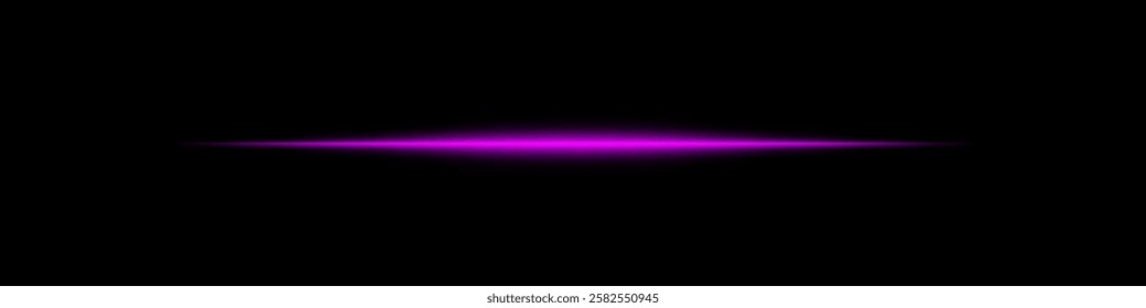 Horizontal purple light beam glowing on black background. Abstract digital energy effect. Futuristic technology and sci-fi concept for design and wallpaper