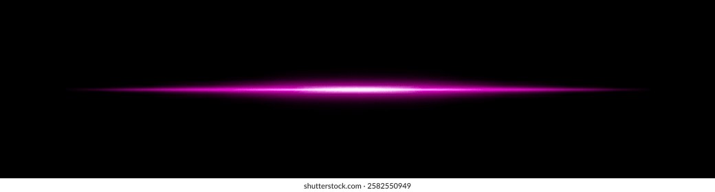 Horizontal purple light beam glowing on black background. Abstract digital energy effect. Futuristic technology and sci-fi concept for design and wallpaper