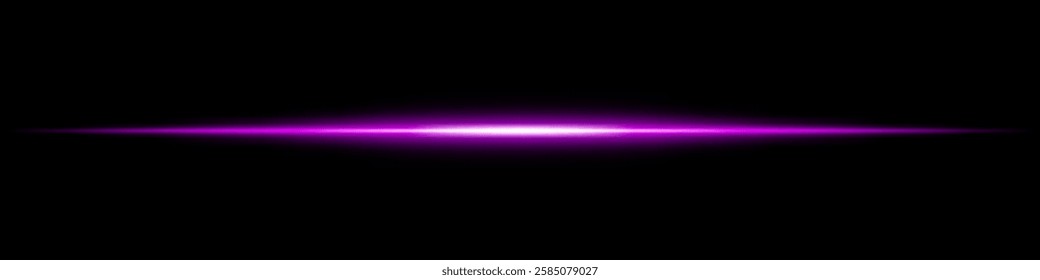 Horizontal purple light beam glowing on black background. Abstract digital energy effect. Futuristic technology and sci-fi concept for design and wallpaper