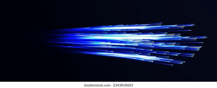 Horizontal radiant lines, Internet technology speed sense vector background. Curved glowing blue lines