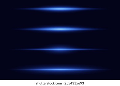 Horizontal rays of blue color.Laser light lines.Vector.