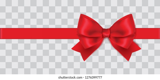 Horizontal Realistic Red Ribbon with Bow