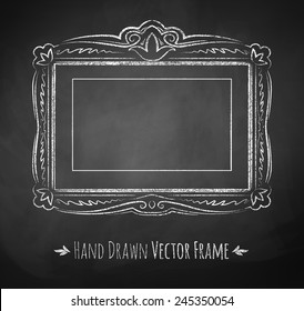 Horizontal rectangle chalked vintage baroque frame. Vector illustration. Isolated. 