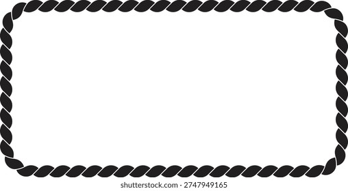 Horizontal rectangle shape black rope frame border isolated on white background nautical marine sailor vector illustration