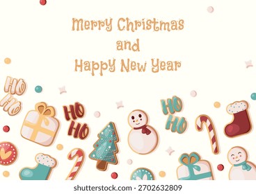 Uma faixa retangular horizontal com um tema de Natal. Biscoitos de gengibre de Natal. Modelo para capas, banners, folhetos, anúncios, cartões, postagens de mídias sociais, etc.