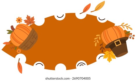 Horizontal borde rectangular con decoraciones de otoño estacionales naranjas