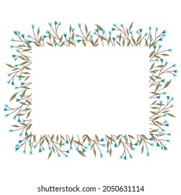 Horizontal rectangular frame design with blue heart branches and leaves.
