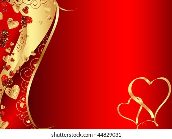 horizontal red abstract wavy heart frame with copyspace for your text