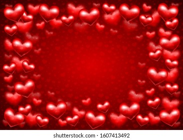 Horizontal red background with hearts for Valentines day