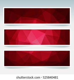 Horizontal red banners set with polygonal triangles.  Polygon background, vector illustration