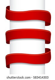 Horizontal red banner,vector ribbon twine white template paper