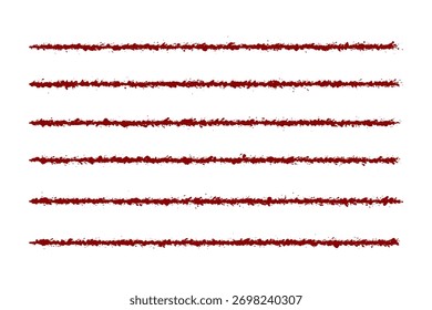 Horizontal red blood splatter line icons. A set of straight liquid splashes. Isolated on a white background.