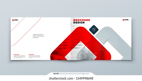 Horizontal Red Brochure Design. A4 Cover Template for Brochure, Report, Catalog, Magazine. Landscape Brochure Layout with Bright Color Shapes and Abstract Photo on Background. Modern Brochure concept