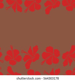 Horizontal red and brown hibiscus flowers seamless pattern with copy space (place for your text). Vector illustration.