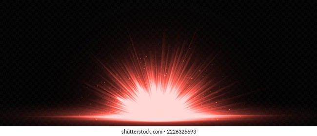 Horizontal red bursts of exploding star. Sparkle light rays. Shining flares and sparks.
