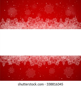 Horizontal red Christmas banner with snowflakes