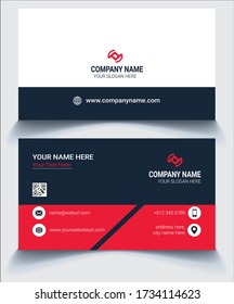 Horizontal red and deep grey color simple Business Card design vector template, Horizontal clean red and deep grey color simple visiting card design vector, front part white color