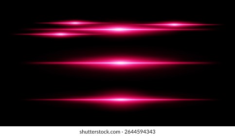Horizontal red flare beams in stacked layout on dark background with smooth gradients and glow effect. Sci-fi or HUD visual element.