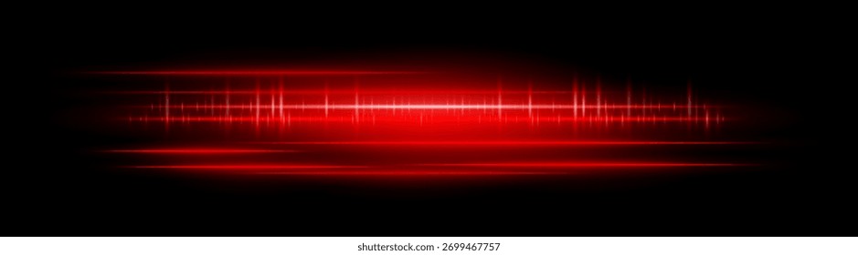 Horizontal red glowing light streaks with motion blur and bright reflections. Perfect for overlays, visual effects, modern design, and digital highlights.