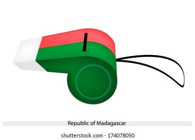A Horizontal Red and Green with A White Triangle at The Republic of Madagascar Flag on A Whistle, The Sport Concept and Political Symbol. 