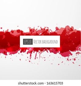 Horizontal red grunge splash on white background. Vector illustration. Grunge background with place for your text.