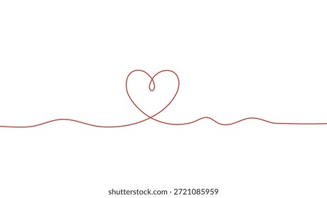 Horizontal corazón rojo línea continua divisor minimalista amor Ilustración vectorial