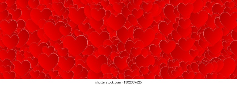 horizontal red hearts background for valentine and design.