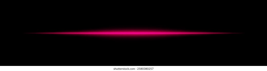 Horizontal red light beam glowing on black background. Abstract digital energy effect. Futuristic technology and sci-fi concept for design and wallpaper