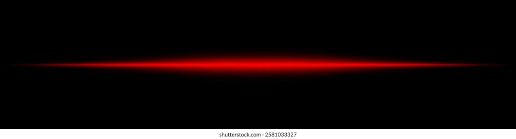 Horizontal red light beam glowing on black background. Abstract digital energy effect. Futuristic technology and sci-fi concept for design and wallpaper