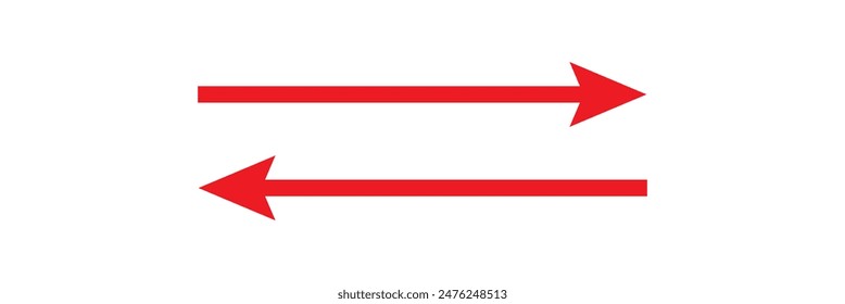 Horizontal red long straight arrow signs.. Double horizontal arrow icon. red Browse Horizontal Two Way Arrow Icons. Straight long dual arrow vector icon. 