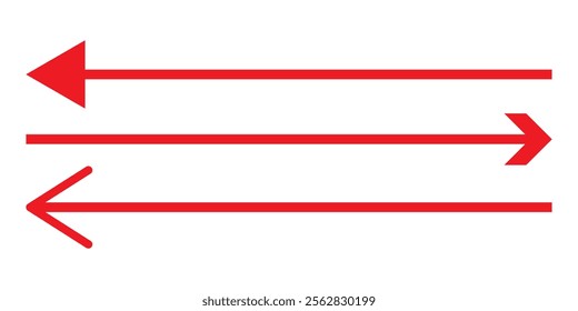 Horizontal red long straight arrow signs. Double horizontal arrow icon. red Browse Horizontal Two Way Arrow Icons. Straight long dual arrow vector icon.