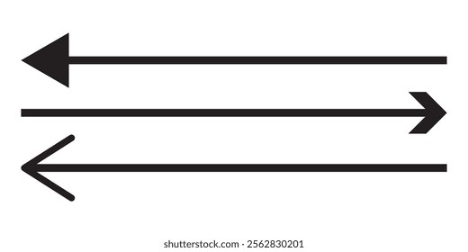 Horizontal red long straight arrow signs. Double horizontal arrow icon. red Browse Horizontal Two Way Arrow Icons. Straight long dual arrow vector icon.