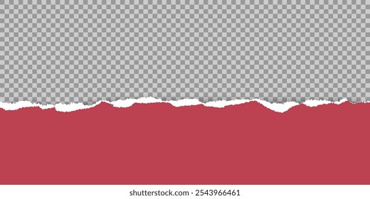 Horizontal Red Torn paper strip background. Ripped edge empty frame. Place for text. Modern Template for web Banner header Poster Business Design. Vector illustration
