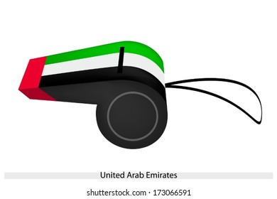 A Horizontal Red, White and Black with A Green Triangle at The United Arab Emirates Flag on A Whistle, The Sport Concept and Political Symbol. 