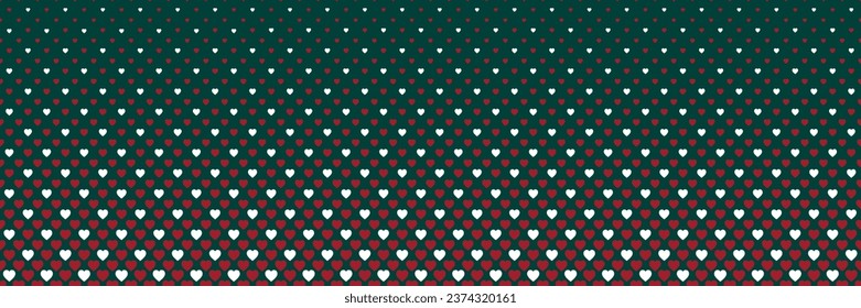 Horizontal red and white heart shape design on green for pattern and background,Christmas background