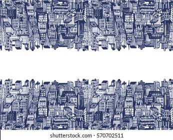 Premium Vector  Hand drawn seamless pattern with big city new york.  vintage illustration with nyc architecture, skyscrapers, megapolis,  buildings, downtown.