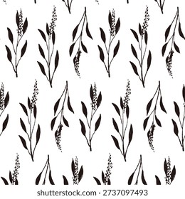 Horizontal Repeating Monochrome Sage Flower Pattern for Textile Design