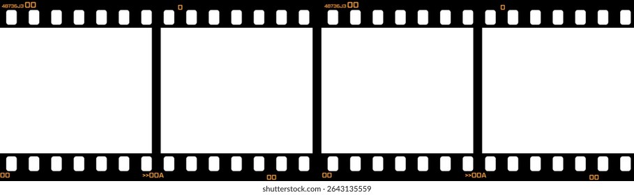 Horizontal retro film strip with three blank photo frames. Vintage photo layout for creative or nostalgic projects. Vector EPS 10