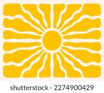 Horizontal retro groovy background with bright sunburst  in style 60s, 70s. Trendy colorful graphic print. Vector illustration