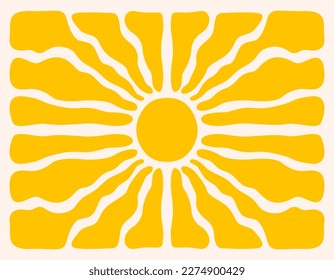 Horizontal retro groovy background with bright sunburst  in style 60s, 70s. Trendy colorful graphic print. Vector illustration