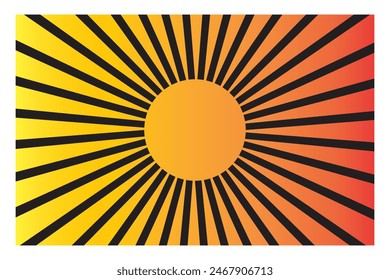 Horizontal retro groovy background with bright sunburst in style 60s, 70s. Trendy colorful graphic print. Vector illustration